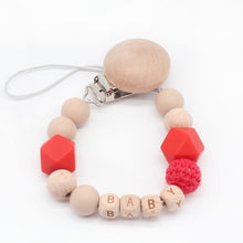 Load image into Gallery viewer, Custom Baby Personalize Name pacifier Clip Silicone Beech Beads Binky Clip Pacifier Chain Chew Baby Teether Toys Nipple Holder