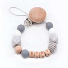 Load image into Gallery viewer, Custom Baby Personalize Name pacifier Clip Silicone Beech Beads Binky Clip Pacifier Chain Chew Baby Teether Toys Nipple Holder
