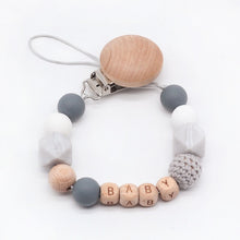 Load image into Gallery viewer, Custom Baby Personalize Name pacifier Clip Silicone Beech Beads Binky Clip Pacifier Chain Chew Baby Teether Toys Nipple Holder
