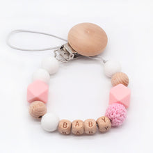 Load image into Gallery viewer, Custom Baby Personalize Name pacifier Clip Silicone Beech Beads Binky Clip Pacifier Chain Chew Baby Teether Toys Nipple Holder
