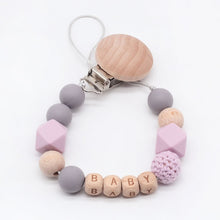Load image into Gallery viewer, Custom Baby Personalize Name pacifier Clip Silicone Beech Beads Binky Clip Pacifier Chain Chew Baby Teether Toys Nipple Holder
