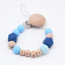 Load image into Gallery viewer, Custom Baby Personalize Name pacifier Clip Silicone Beech Beads Binky Clip Pacifier Chain Chew Baby Teether Toys Nipple Holder

